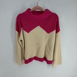 The Reeds J Crew rib knit womens cream pink preowned cowl neck sweater medium